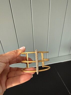 Gold Tone Crystal-Accented Open Cuff Bracelet - Women Jewelry